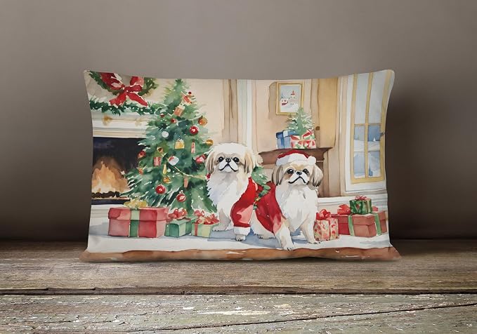 Caroline's Treasures DAC2721PW1216 Pekingese Cozy Christmas Throw Pillow Machine Washable, Indoor Outdoor Decorative Pillow for Couch, Bed or Patio, 12HX16W