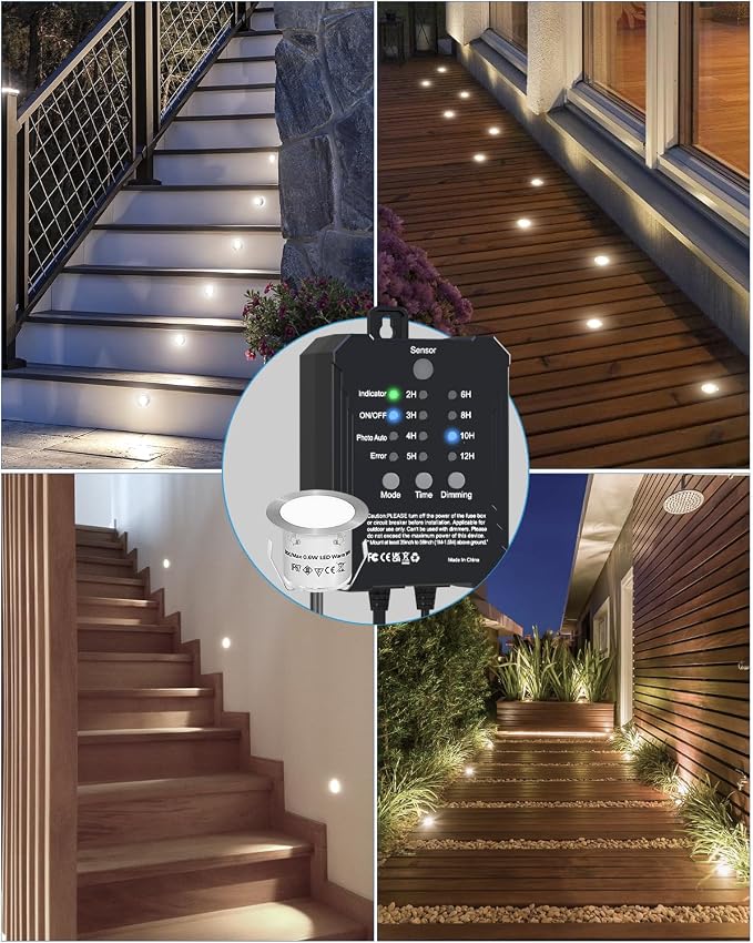 HIBOITEC 22 Packs Low Voltage Deck Lights Kit with Transformer Dimmable Timer and Photocell Sensor Outdoor Recessed LED Deck Lighting IP67 Waterproof 4000K for Garden Yard Stair Patio Floor Decoration
