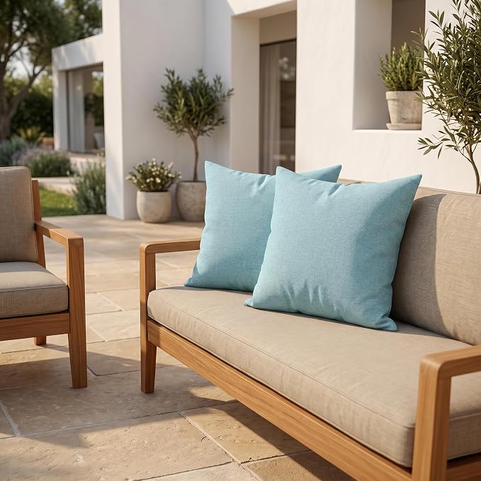 RSH DECOR: Sunbrella Square Throw Pillows Set of 2 | 24" x 24" | Water and Fade-Resistant Performance Fabric | Outdoor Pillow Covers with Down-Alternative Inserts | Made in USA (Cast Mineral)