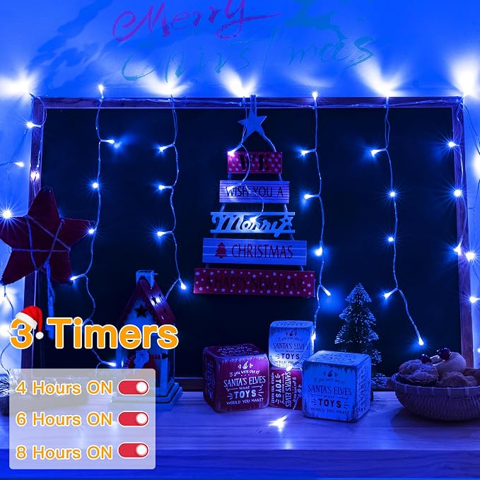 Ollny Icicle Lights for Outside 400LED 32FT, Blue Christmas Light with Remote 8Modes Timers Waterproof, Plug in Connectable Hanging Lights for Outdoor Indoor House Roof Holiday