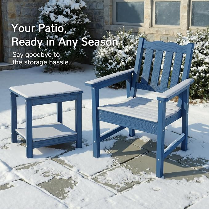 Stoog 3-Piece All-Weather Garden Chairs Set of 2 with Table, Patio Furniture Sets, Include 2 Garden Chairs and 1 Side Table, for Porch, Backyard, Lawn & Dining, Blue