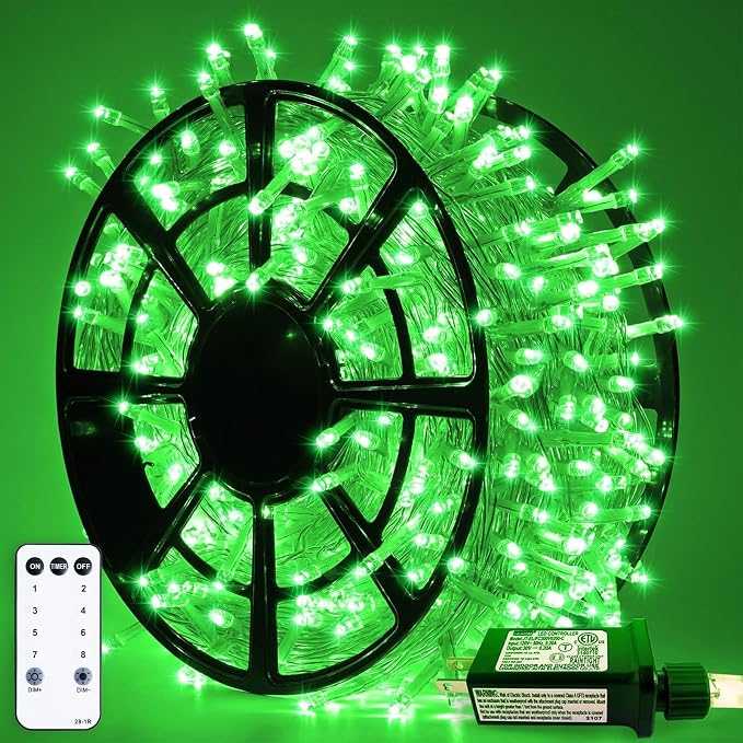 JMEXSUSS 8 Modes 163 FT 500 LED Green Christmas Lights Indoor Outdoor | Green String Lights Plug-in Clear Wire, Remote Control Christmas Tree Lights for Xmas Tree Party Halloween