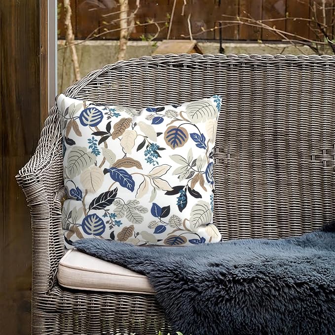 Outdoor Throw Pillow Covers 16x16 Inch, Square Patio Pillow Cases Pack of 2, Modern Decorative Back Cushion Covers for Patio Furniture Garden Couch Farmhouse, Breeze Leaves Beige