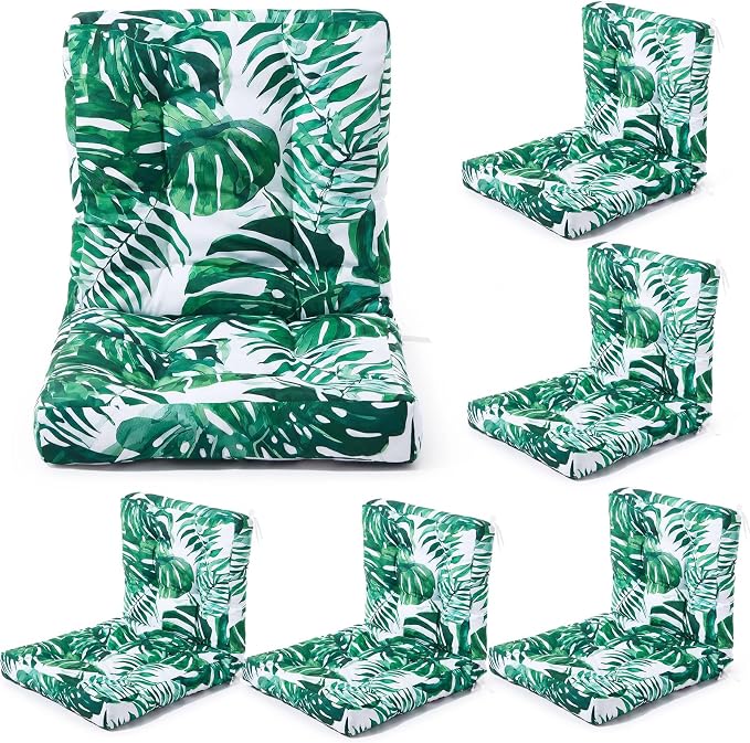 Hoteam 4 Set Outdoor Patio Chair Cushions 20 x 42 in Deep Seat Waterproof Patio Cushions Set for Furniture Replacement Removable Seat and Back (Monstera Deliciosa)