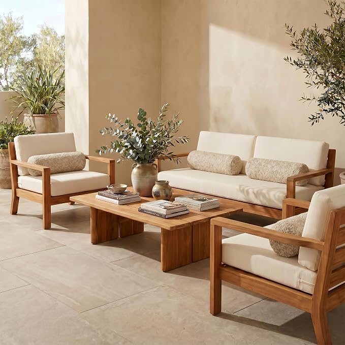 RSH DECOR: Sunbrella Neck Roll Pillows Set of 4 | 20” x 6” | Outdoor Bolster for Patio, Deck, Porch, or Poolside Furniture | Water & Fade-Resistant | Made in USA (Berber Cafe)