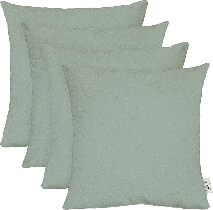 RSH DECOR: Sunbrella Square Throw Pillows Set of 4 | 17" x 17" | Water and Fade-Resistant Performance Fabric | Outdoor Pillow Covers with Down-Alternative Inserts | Made in USA (Restore Mist Green)
