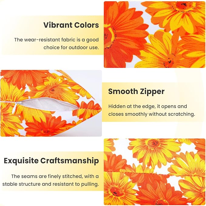 Eternal Beauty 18X18'' Set of 2 Outdoor Decorative Pillow Covers Waterproof Outdoor Pillow Covers for Spring Summer Patio Throw Pillows, 18X18 inches, Sunflower