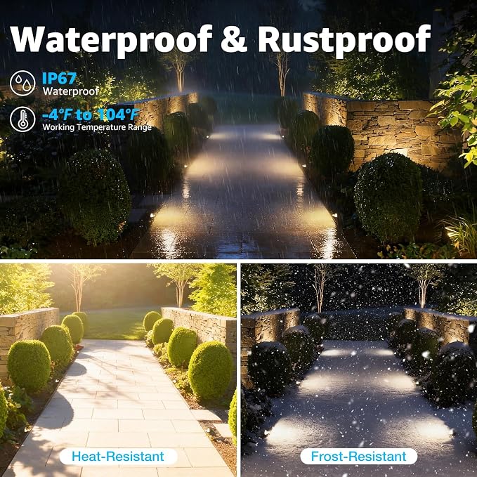 SUNVIE 5W Low Voltage Landscape Lighting Anti-Glare Outdoor In-Ground Lights 3000K Well Lights Low Voltage with Wire Connectors Waterproof LED Landscape Lighting for Pathway Garden, 12 Pack