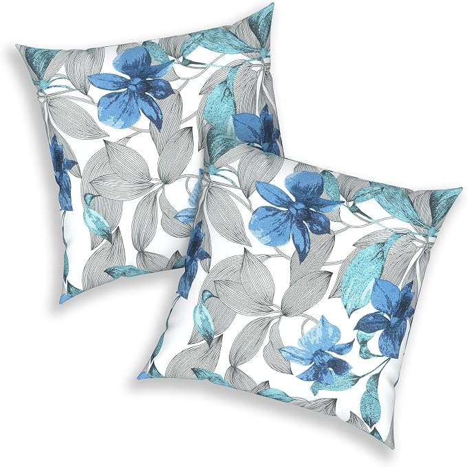 Outdoor Throw Pillows with Inners 20x20 Inch, Square Pillows Decorative for Home Garden Furniture Set of 2, Clemens Blue