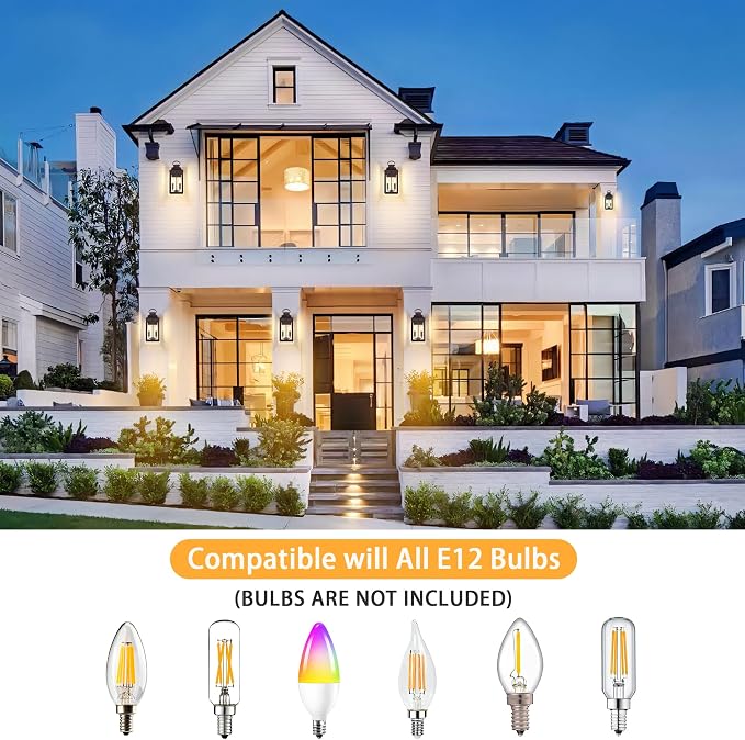 15" Dusk to Dawn Outdoor Wall Lantern 2-Light, Brown | Outside Modern Wall Sconce Light Fixture, Porch Light Wall Mount with E12 Sockets, Waterproof Exterior Lamp Lighting