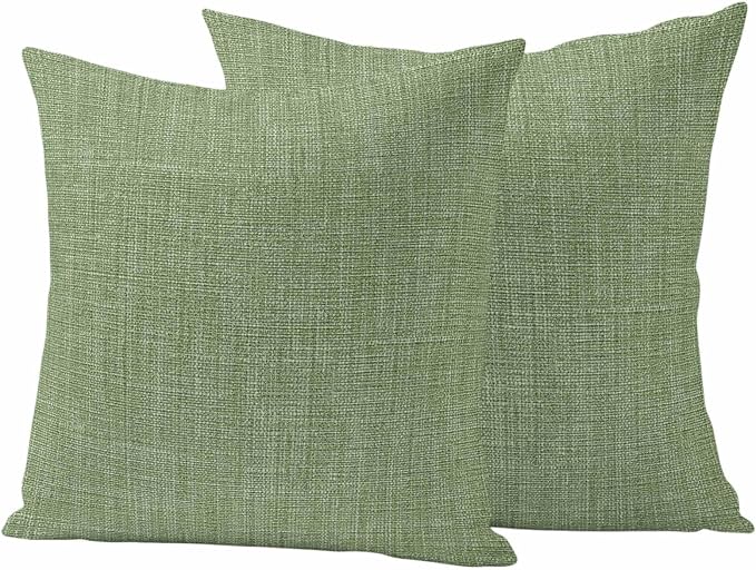 Outdoor Waterproof Throw Pillow Covers Set of 2 Sage Green Linen Pillowcases 18x18 Inches Farmhouse Pure Color Decorative Pillows Cushion Case Patio Pillows for Couch Bed Chair Garden