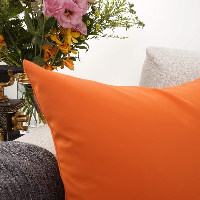YOUR SMILE Pack of 2 Decorative Outdoor Waterproof Pillow Covers Garden Cushion Sham Throw Pillowcase Shell for Patio Tent Couch (Orange, 12''x20'')