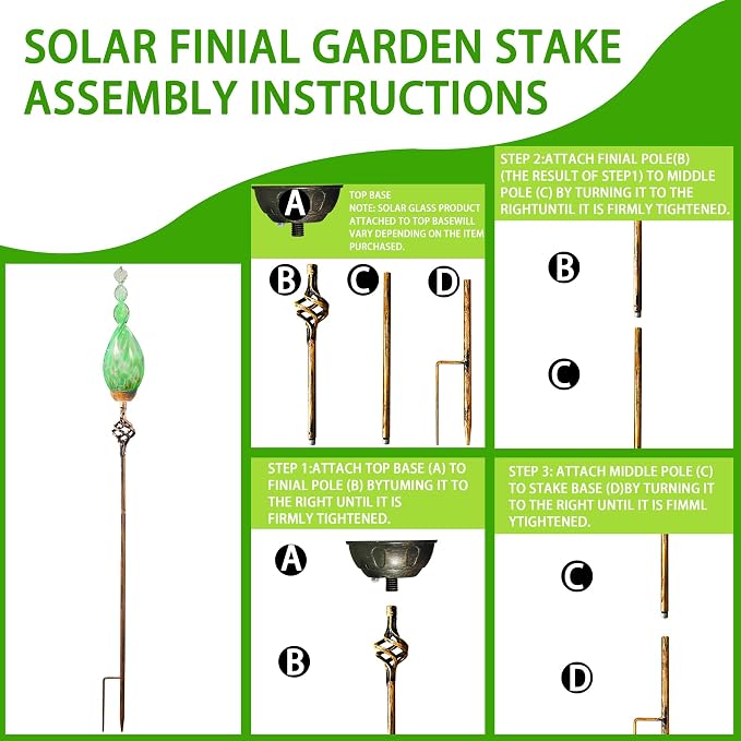 Solar Garden Stakes, Garden Solar Lights with LED Flame, Hand Blown Glass Decorative Garden Stakes, Weatherproof Outdoor Yard Porch Decor