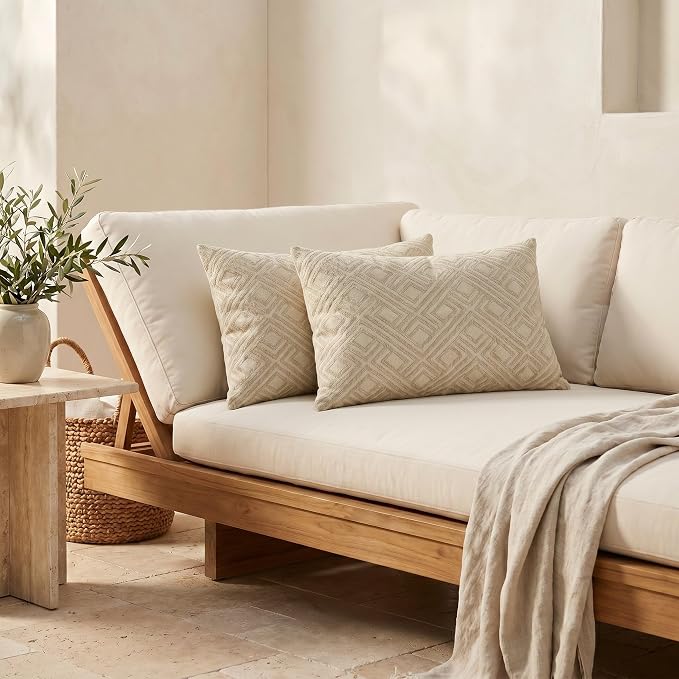 RSH DECOR: Sunbrella Jumbo Lumbar Pillows Set of 2 | 26" x 16" | Water and Fade-Resistant Performance Fabric | Outdoor Pillow Covers with Down-Alternative Inserts | Made in USA (Integrated Pewter)