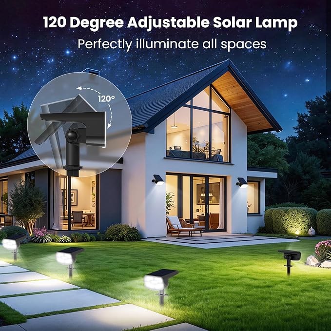 JEJOT Solar Spotlights, Super Bright LED, 2 CCT Warm & Cool Light, Solarspot Lights for Outside Landscape Auto On/Off -2 Pack