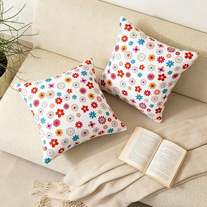 Eternal Beauty 18" x 18" Set of 2 Outdoor Pillow Covers Decorative Pillow Covers for Fall Couch Pillows (Multicolored Flower, 18" x 18" (Pack of 2))