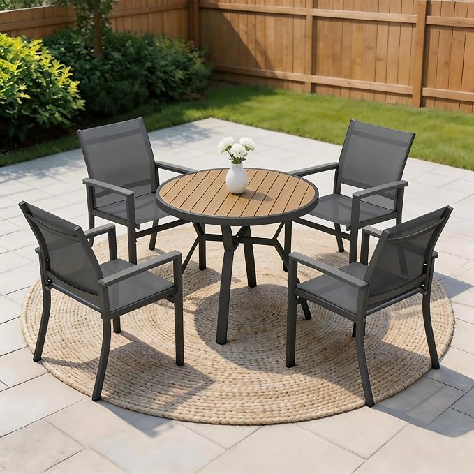 Heavy-Duty Metal Patio Chairs Set of 4, Outdoor Patio Chairs with Breathable Quick-Drying Textilene, Outdoor Chair with 110° Ergonomic High Backrest for Porch, Patio, Garden, Deck, Backyard