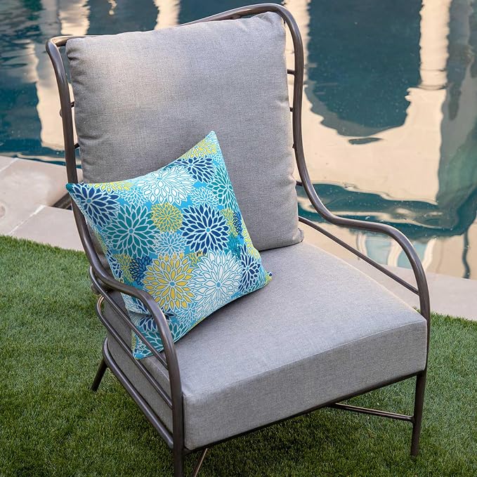 DYTXIII Pack of 2 Outdoor Waterproof Pillow Covers ONLY, 18"x18" Square Decorative Double Printed Throw Pillow Cases for Patio Couch Porch Furniture, Dahlia Blue