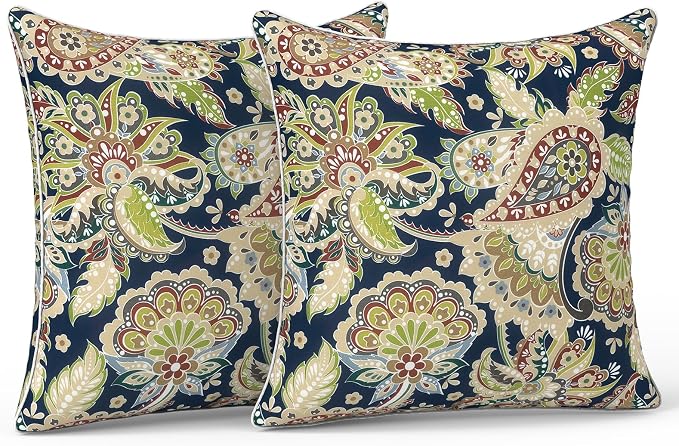 LVTXIII Outdoor/Indoor Pillow Covers, Patio Fade Resistant Throw Pillow Covers ONLY, Waterproof Farmhouse Accent Cushion Cases for Sofa Patio Couch Decoration 20"x20" Set of 2, Paisley Sapphire Blue