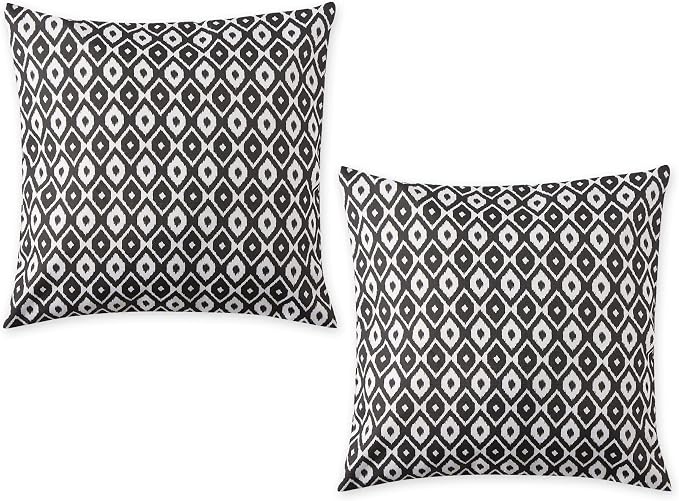 DII Throw Pillow Cover Collection Outdoor Water Repellent Polyester, Reversible, 18x18, Black Ikat, 2 Piece
