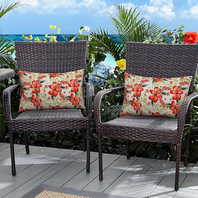 Pyonic Outdoor Pillows Cover Pack of 2 Floral Waterproof Throw Pillow Covers 12X20 inch Outdoor Lumbar Pillows for Patio Furniture Garden Outside Waterproof Throw Pillows
