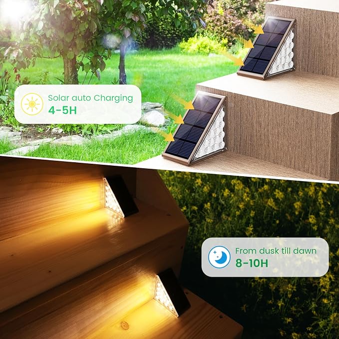 JOFIOS Solar Step Lights for Outside, 6pack Solar Stair Lights Outdoor Waterproof IP67, Outdoor Deck Step Light LED for Garden Stair, Patio, Front Door, Porch, Yard, Sidewalk Decor(Warm Brown)