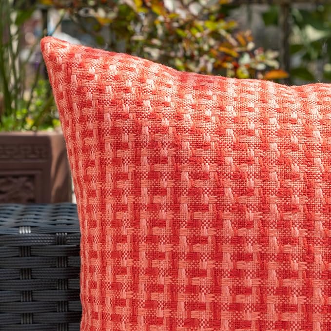 Kevin Textile Outdoor Waterproof 22"x22" Pillow Covers 2 Pack, Red | Water Resistant Weaving Faux Linen Texture Throw Pillow Covers, Outside Decorative Pillowcases for Garden Patio Balcony Couch