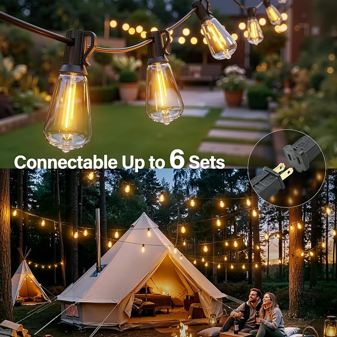 Ollny Outdoor String Lights 205FT, Shatterproof Connectable Patio Lights with 80 ST38 Vintage Edison LED Bulbs, 2200K Warm White Waterproof Outside Lights for for Backyard Porch Balcony Camping Bistro