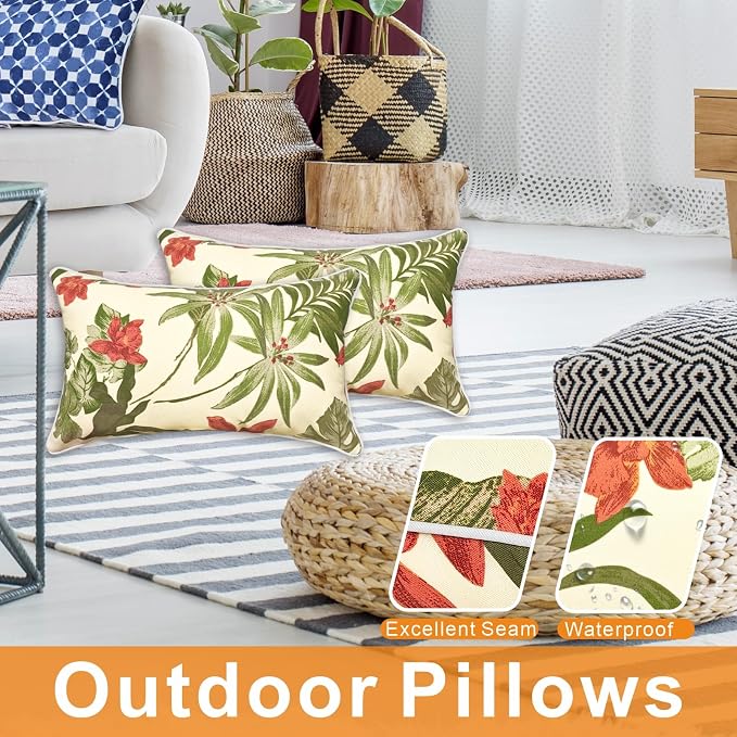 JMGBird 12x20 Outdoor Throw Pillow Green Outdoor Pillows for Patio Furniture
