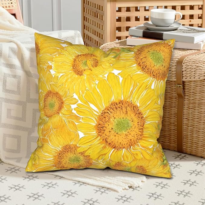 Sunflower Pillow Covers Floral Throw Pillow Covers 22x22 Yellow Pillow Case Flowers Double Sided Printing Cushion Case for Living Room Couch Sofa Set of 2