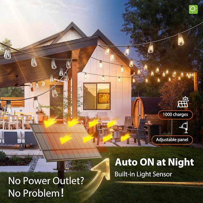 KYY 102FT(96+6) Solar String Lights Outdoor with USB Port Remote Control | LED Waterproof Solar Powered Patio with 32 Sockets, Heavy-Duty and UL Listed Porch Market Lights