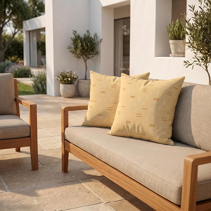RSH DECOR: Sunbrella Square Throw Pillows Set of 2 | 24" x 24" | Water and Fade-Resistant Performance Fabric | Outdoor Pillow Covers with Down-Alternative Inserts | Made in USA (Jot Dot Sunshine)