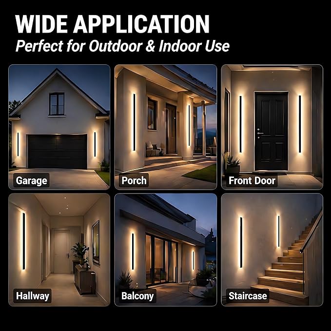 Modern Outdoor Wall Light 2pack 31in, 4.72in Width, Dimmable LED | 3200LM for Garage Front Door Porch, IP65 Waterproof Outdoor Sconce, Cover All Jbox, 3000K-6000K Adjustable, Matte Black