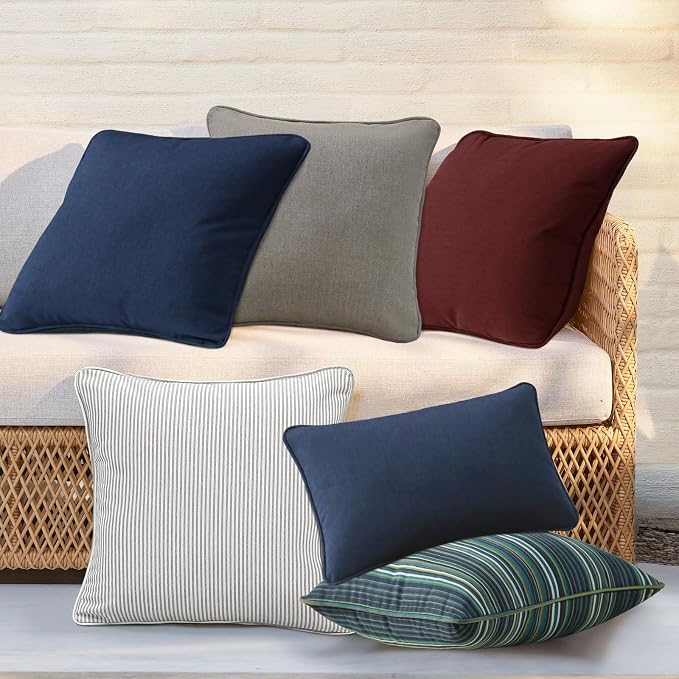 Unimatta Sunbrella Decorative Outdoor Water Repellent Throw Pillows with Inserts, Set of 4, 18" x18" Pillows for Patio, Backyard, Bed, Couch, and Patio Furniture, Beach Stripe Lagoon