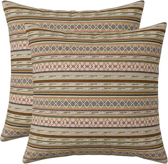 RSH DECOR: Sunbrella Square Throw Pillows Set of 2 | 17" x 17" | Water and Fade-Resistant Performance Fabric | Outdoor Pillow Covers with Down-Alternative Inserts | Made in USA (Chimayo Dew)