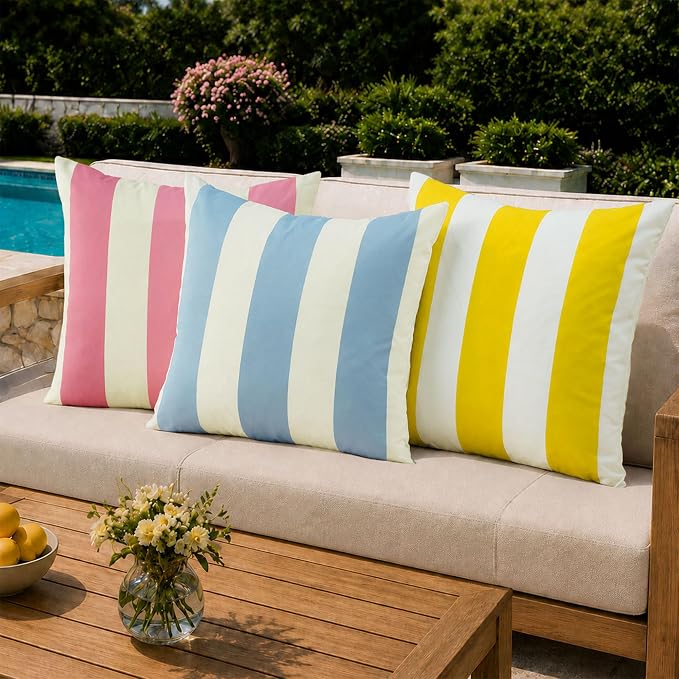 Allorry Outdoor Pillow Covers 18x18 Sky Blue Striped Decoration Throw Pillow Covers for Spring Summer Outdoor Waterproof Garden Patio Furniture Sofa Bed Home Decor JB016-D18