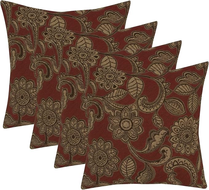 RSH DECOR: Outdura Square Throw Pillows Set of 4 | 24" x 24" | Water and Fade-Resistant Performance Fabric | Outdoor Pillow Covers with Down-Alternative Inserts | Made in USA (Veranda Crimson)