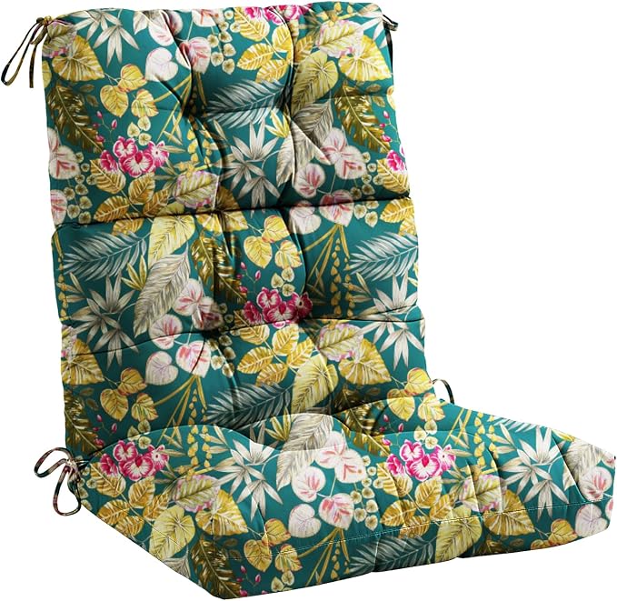 Tufted High Back Adirondack Chair Cushion 45"x21"x4",Floral | Patterned outdoor cushion with ties; premium padded design fits garden rocking chairs, multiple color options available
