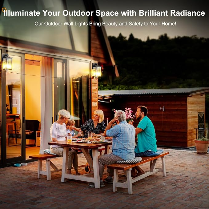 Black Brush Gold Dusk to Dawn Wall Mount Porch Lights | Auto On and Off, Anti-Rust Metal Frame, Tempered Glass, E26 Socket, Easy DIY Install on Porch, Garage