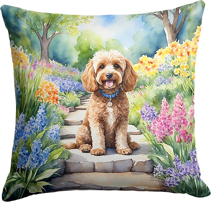 Caroline's Treasures Cockapoo Spring Path Throw Pillow Machine Washable, Indoor Outdoor Decorative Pillow for Couch, Bed or Patio, 18Hx18W