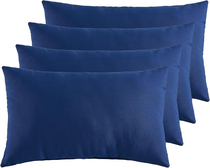 Indoor Outdoor Lumbar Pillows,Waterproof Outdoor Pillows Set of 4 for Patio Furniture,12×20 Inch, Navy Blue
