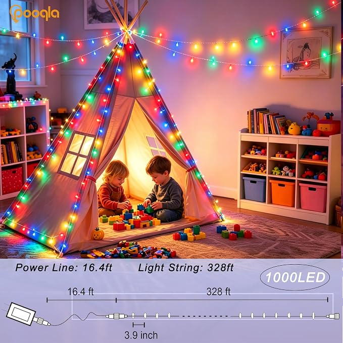 1000 LED Colorful Christmas Lights Outdoor String Lights, 328 ft | Green Wire Waterproof Twinkle Fairy Lights Plug in with Timer, 8 Modes String Lights Indoor Bedroom Xmas Tree Decorations