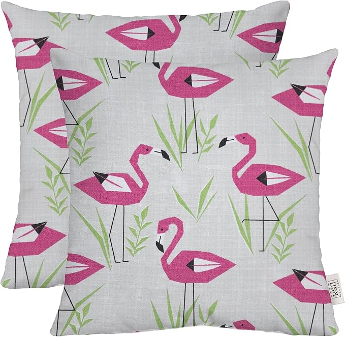RSH DECOR Square Throw Pillows Set of 2, 20" x 20", All-Weather Pillows Groove Pink Flamingo, Made in USA