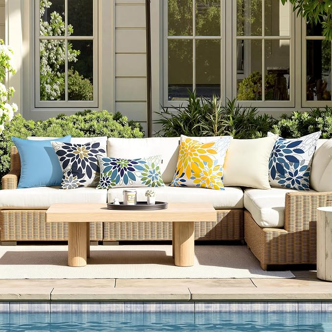 Floral Outdoor Pillow Covers Black Brown 20x20 Set of 2 | Waterproof Throw Pillow Cases Spring Decorative Summer Cushion Covers for Patio Furniture Garden Bench Porch Sofa
