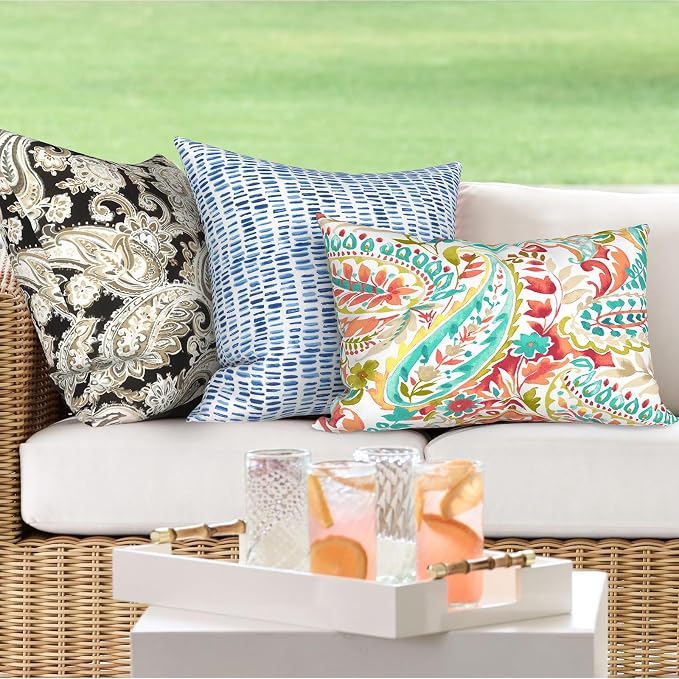 DYTXIII Pack of 2 Outdoor Waterproof Lumbar Pillow Covers ONLY, 12x20 Rectangle Decorative Double Printed Pillow Cases for Patio Couch Porch Furniture - Pretty Paisley