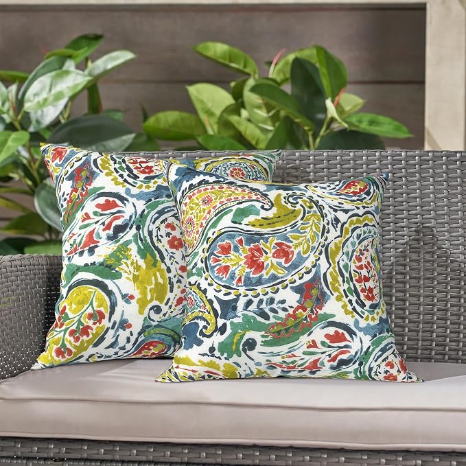 LVTXIII Outdoor Throw Pillows 16x16 Inch, Set of 2 Square Decorative Pillows with Inserts for Patio Furniture, Porch Chair, Garden Sofa, Paradise Paisley