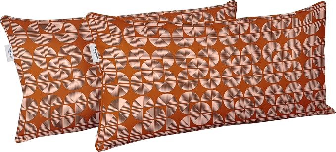 Indoor/Outdoor Polyester Fabric Lumbar Pillow Cover, All-Weather Waterproof Rectangular Cushion Case for Patio Furniture, 12 x 18 Set of 2 - Geometric-61