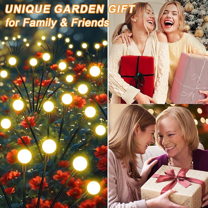 Solar Garden Lights Outdoor Waterproof, Swaying Firefly Light, Garden Decor | 2 Pack Solar Firefly Lights, Auto On/Off Decor for Yard, Patio, Pathway and Lawn, Gifts for Women, Christmas Decor
