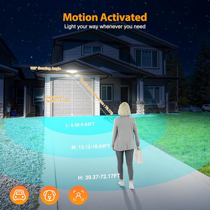 Onforu 120W Smart LED Security Lights Motion Sensor Outdoor 5 Heads, 340° Illumination WiFi Alexa Flood Light 12000LM APP Control, 2700K-6500K Exterior Motion Detector, IP65 Wall Light for Yard, Balck
