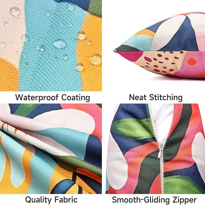 Outdoor Pillow Covers Waterproof Cushion Covers Patio Pillows Case 2 Pack | 18x18inch,Printed Boho Flowers,Seamless,Hidden Zipper,Machine Washable,Perfect decoration for Porch,Patio,Balcony